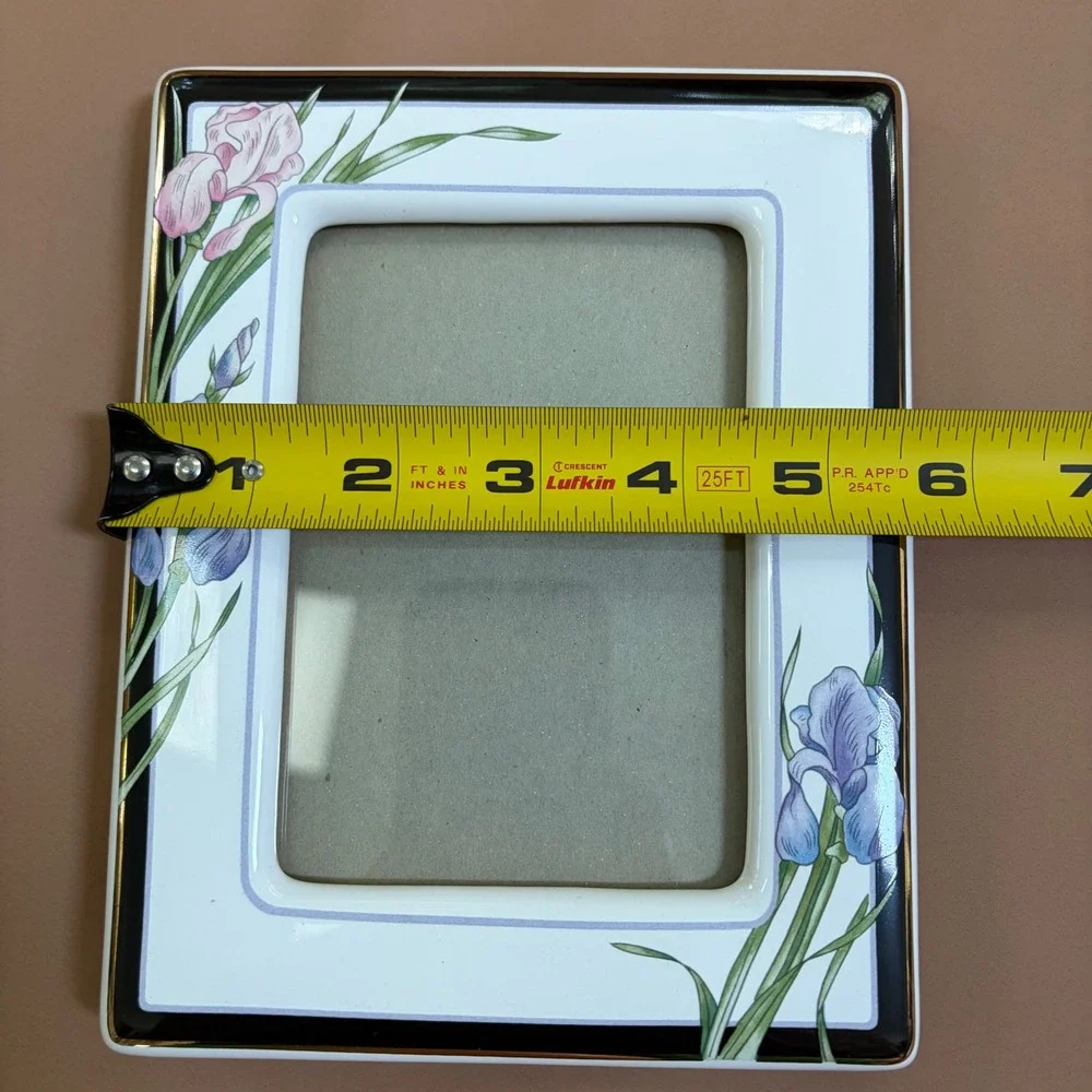 Terragrafics Marlene Moore 1990 Ceramic Iris Floral Photo Frame 3.5x5 Art Deco